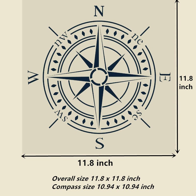 OBUY Compass Stencil for Painting on Wood, Walls, Fabric, Airbrush, More | Reusable 11.8 x 11.8 inch Mylar Template - Image 2